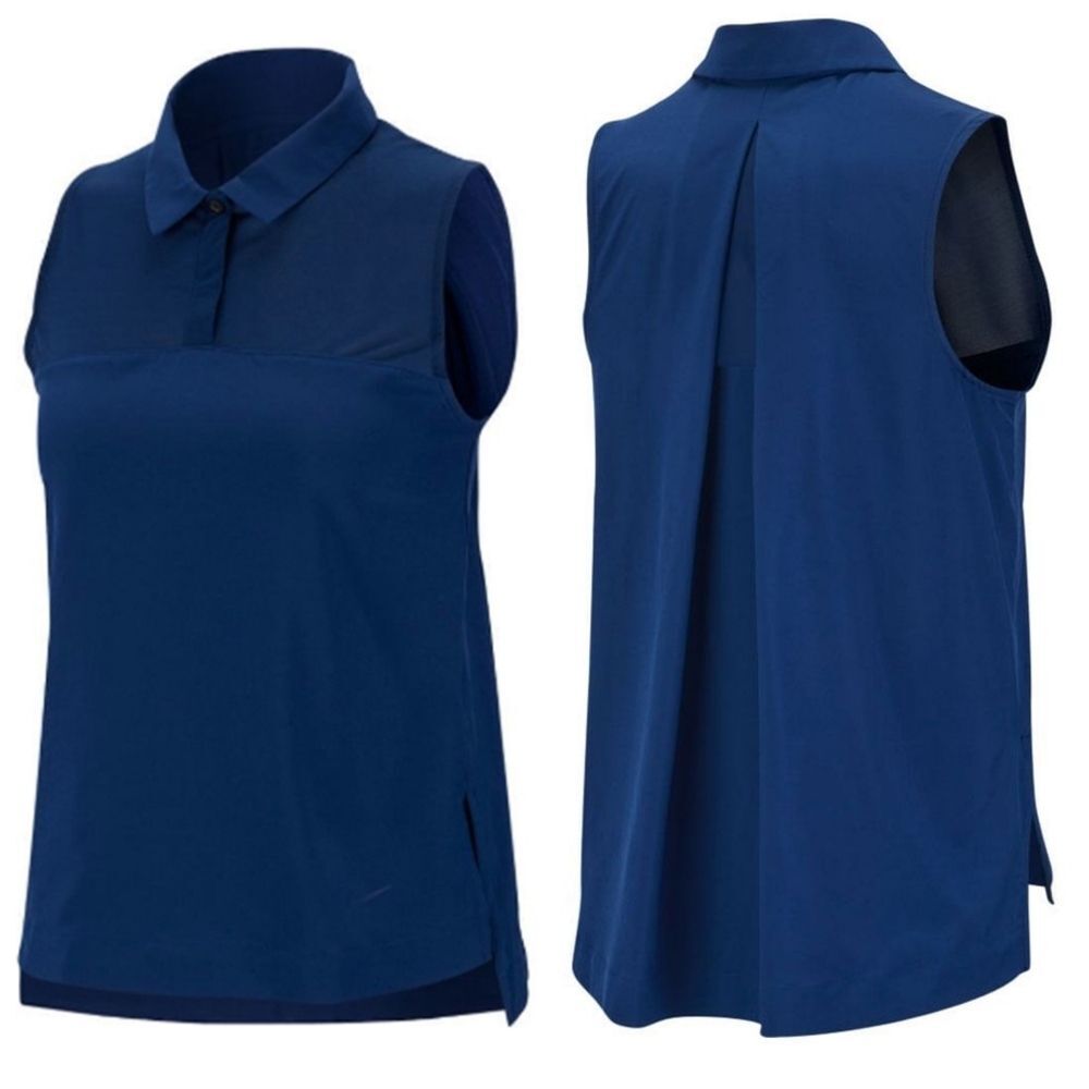 NWT|Nike Flex Blue Mesh Woven Pleat Back Sleeveless Golf Polo, SMALL